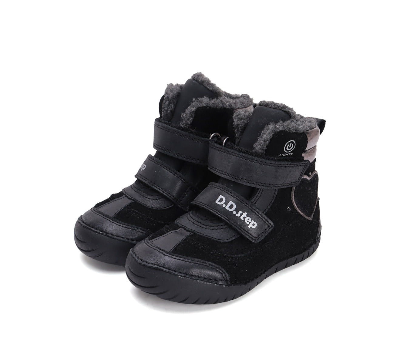 D.D.Step ghete fete imblanite cu LED 25-30 Black cu inimioara