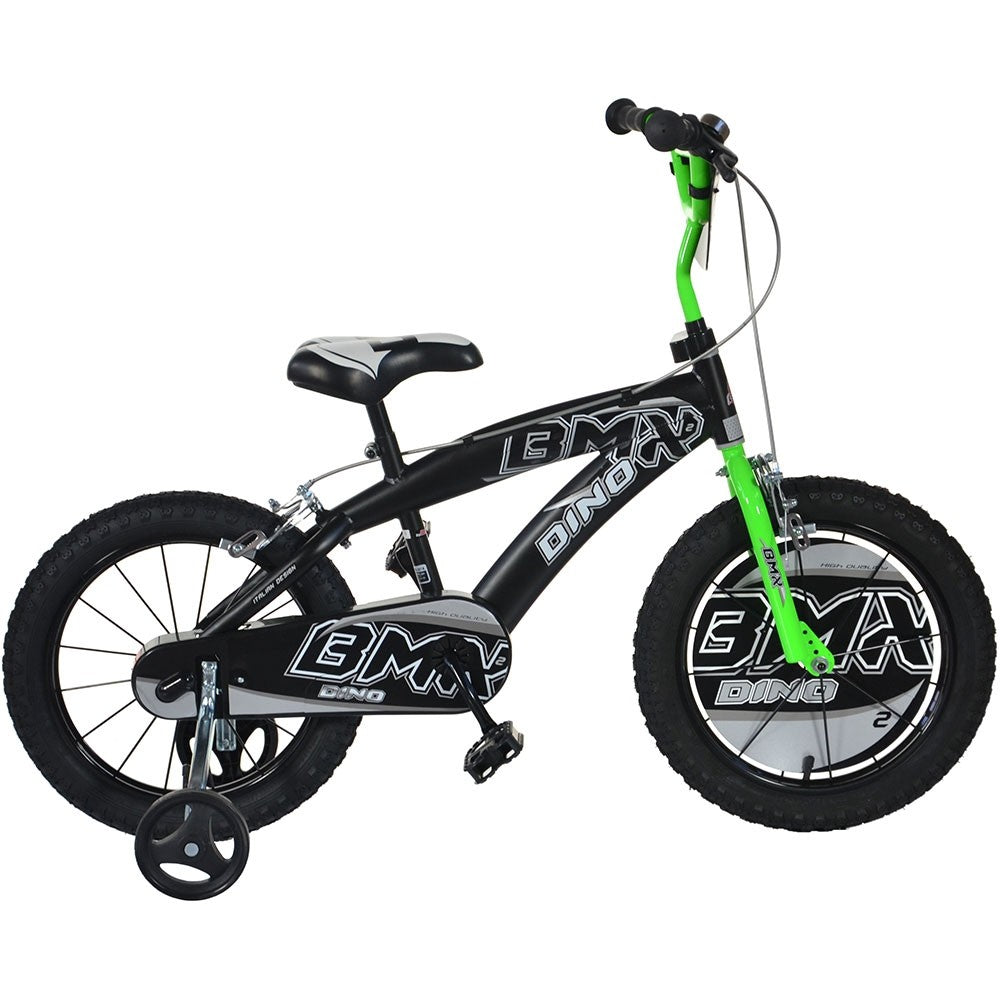 Dino Bikes bicicleta copii 14" pentru 4 ani+ BMX negru si verde