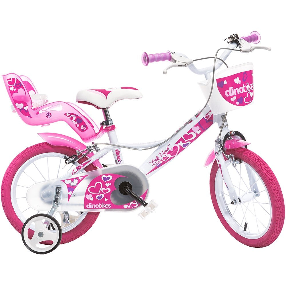 Dino Bikes bicicleta copii 14" pentru 4 ani+ Little Heart alb si roz