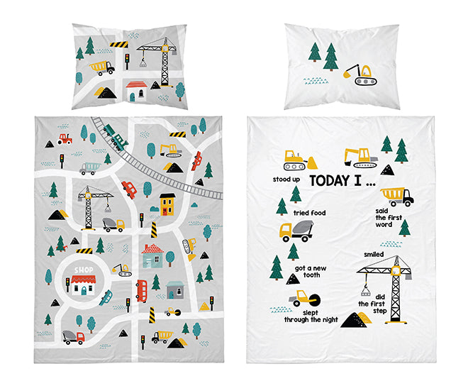Disney Detexpol lenjerie de pat 2 piese 90x120 cm 0m+, Strazi si masini cu gri