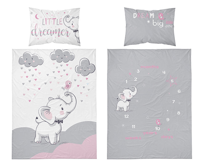 Disney Detexpol lenjerie de pat 2 piese Bamboo 90x120 cm 0m+ Elefant gri cu roz Imagine principală a produsului