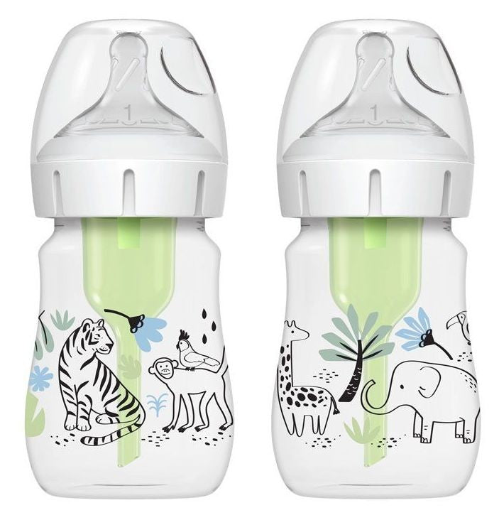 Dr. Brown's 2 biberoane sticla Options+ gat larg Natural Flow Anti-Colic 150 ml 1/0m+ Safari