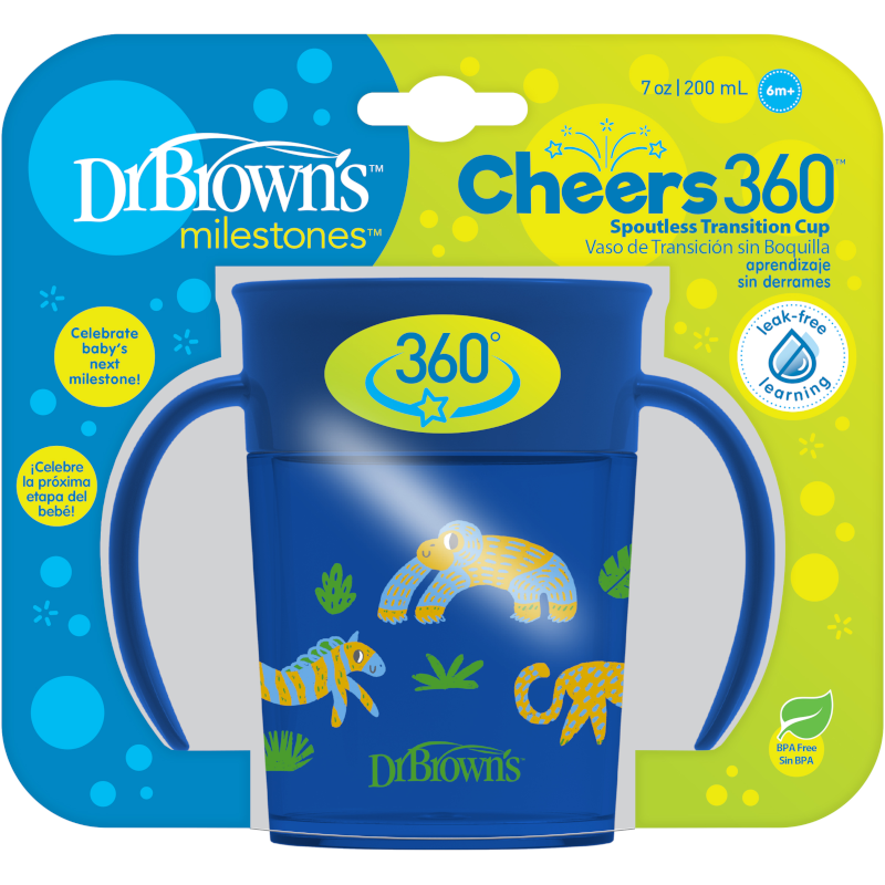 Dr. Brown's canita cu maner Cheers 360 de 200 ml 6m+ Albastru