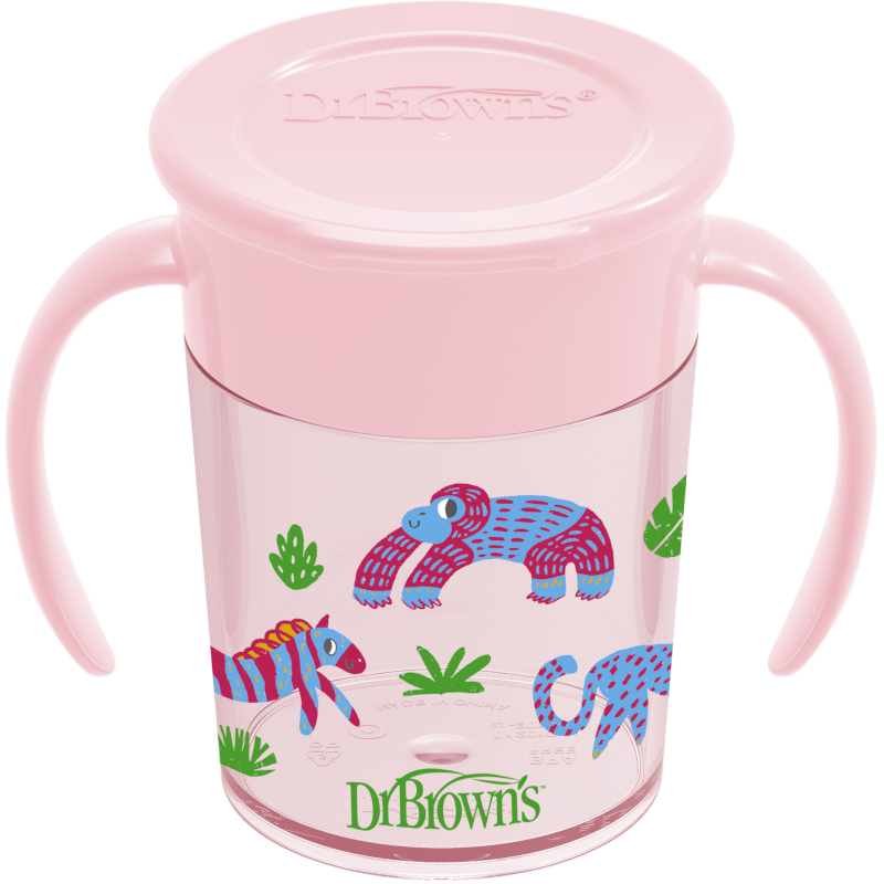 Dr. Brown's canita cu maner Cheers 360 de 200 ml 6m+ Roz 