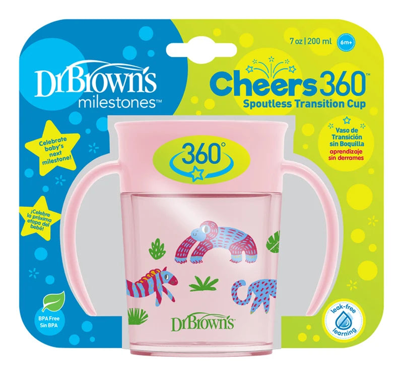 Dr. Brown's canita cu maner Cheers 360 de 200 ml 6m+ Roz 