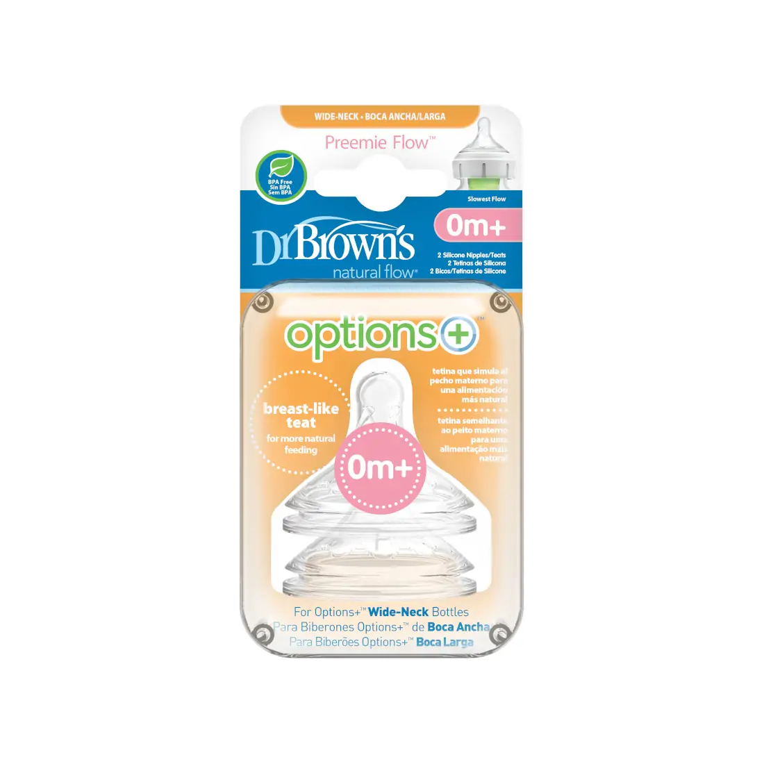 Dr. Brown's tetina silicon Options+ cu gat larg Preemie Flow 0m+