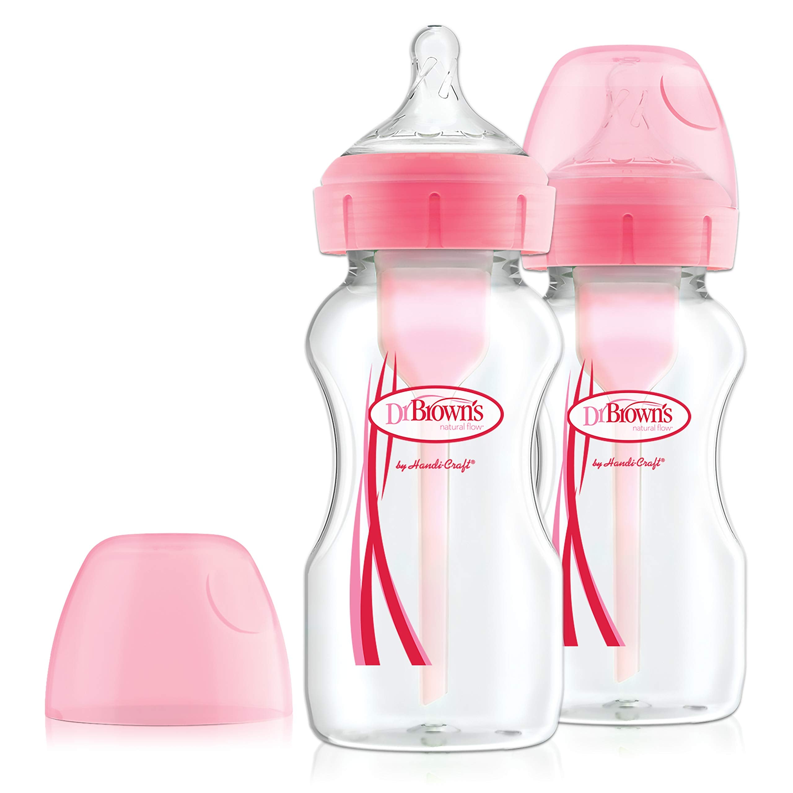 Dr. Brown's biberon anti-colici PP Options+ gat larg 270 ml 1/0m+ 2 buc Roz