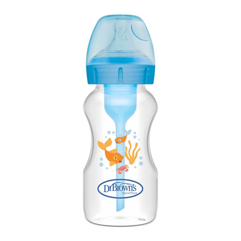 Dr. Brown's biberon anti-colici PP Options+ gat larg 270 ml 1/0m+ Albastru cu pestisori