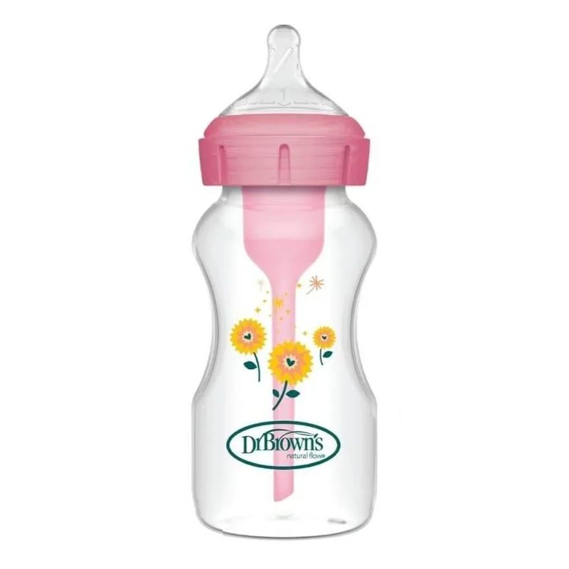 Dr. Brown's biberon anti-colici PP Options+ gat larg 270 ml 1/0m+ Roz cu flori galbene Imagine secundară a produsului