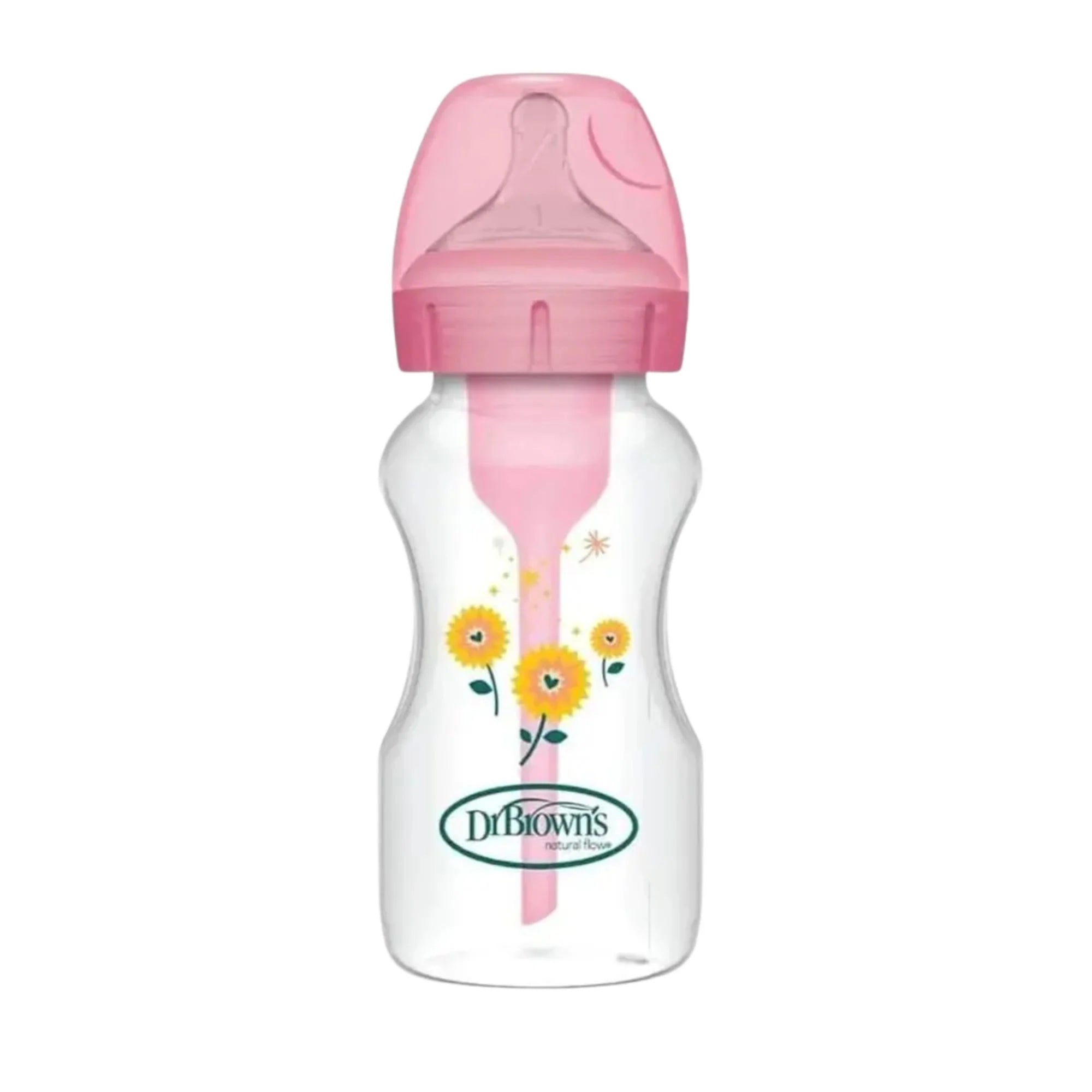 Dr. Brown's biberon anti-colici PP Options+ gat larg 270 ml 1/0m+ Roz cu flori galbene