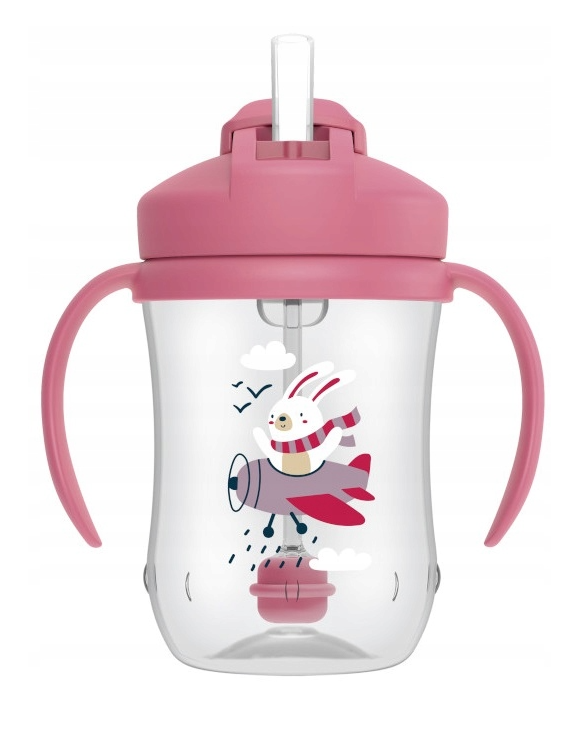 Dr. Brown's prima canita cu pai si maner 270 ml Straw Cup 6m+ Roz cu Iepuras Imagine principală a produsului