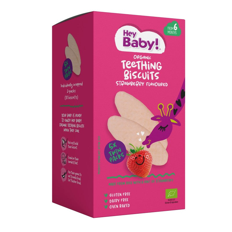 Holle ECO Biscuiti pentru copii pentru dentitie, cu aroma capsuni, 21 g 6m+
