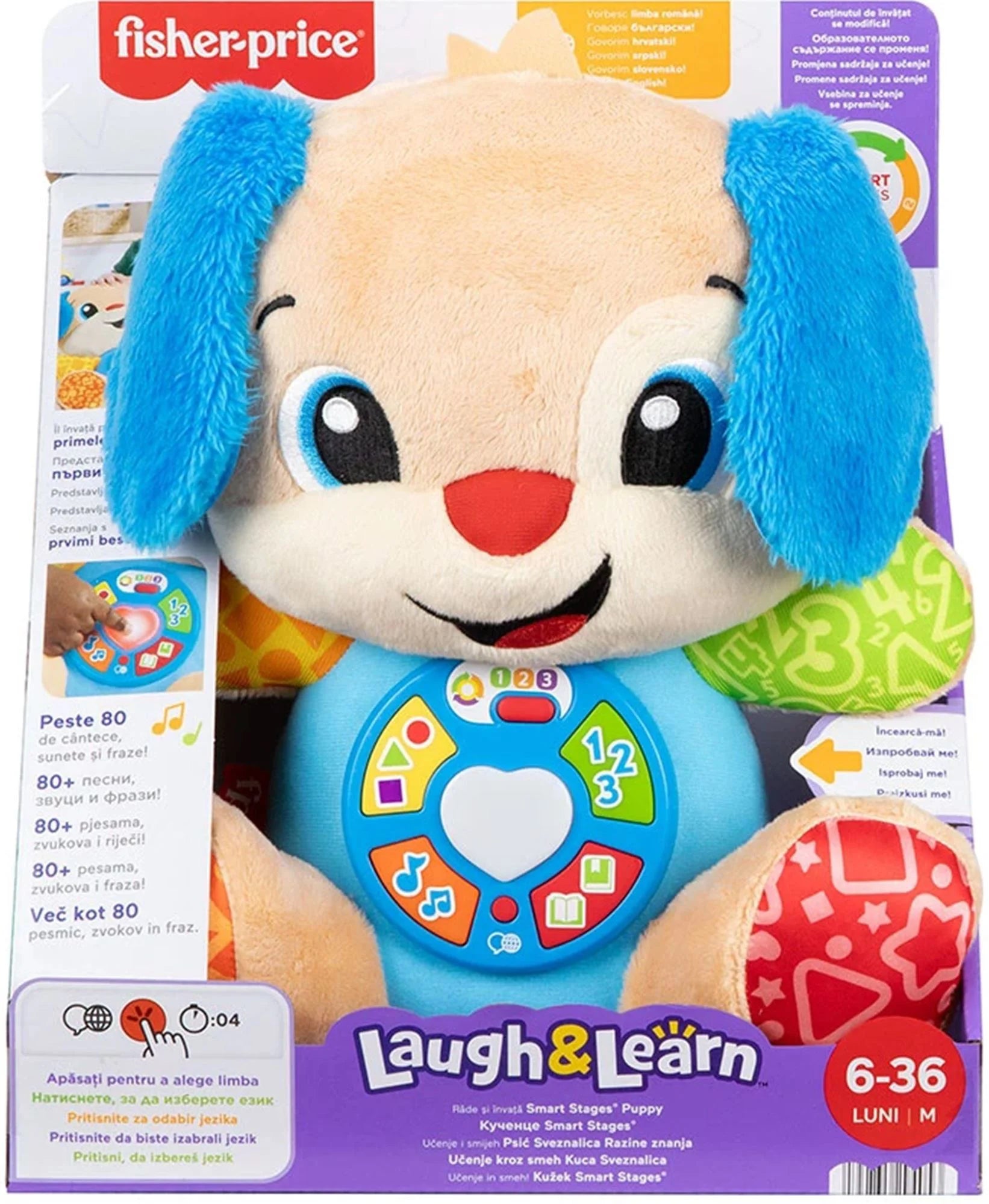Fisher Price catel interactiv Laugh & Learn cu urechi albastre 6-36 luni Limba Romana