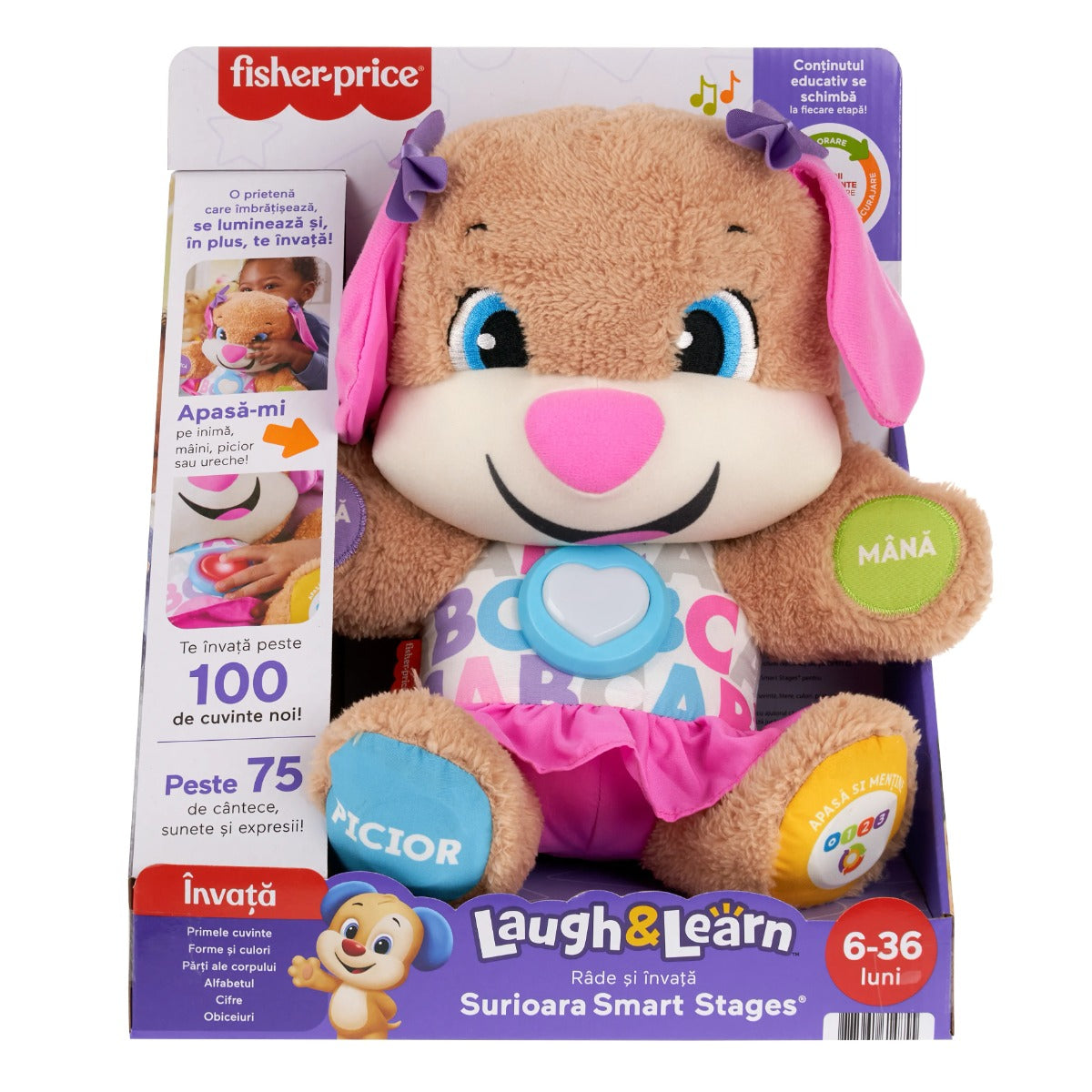 Fisher Price catelusa educationala Surioara Laugh&Learn 6-36 luni Limba romana