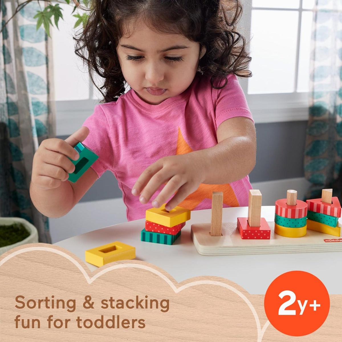 Fisher Price jucarie de stivuire din lemn cu forme Shape Stacker 2 ani+