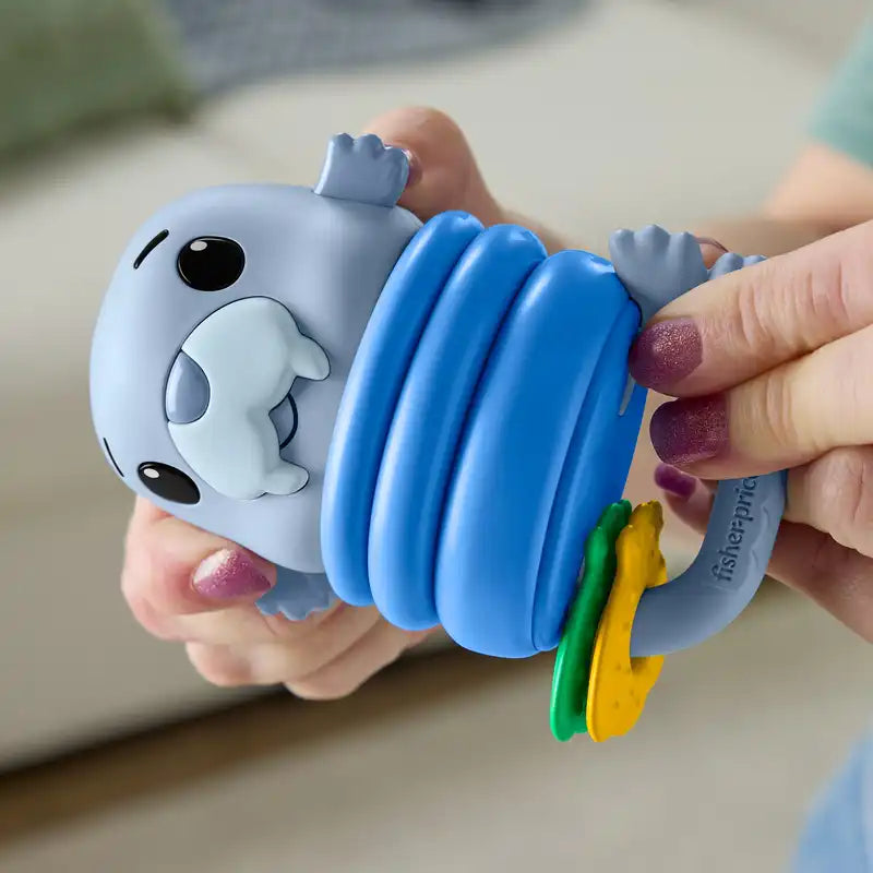 Fisher Price jucarie dentitie si zornaitoare din silicon 3m+ Foca albastra