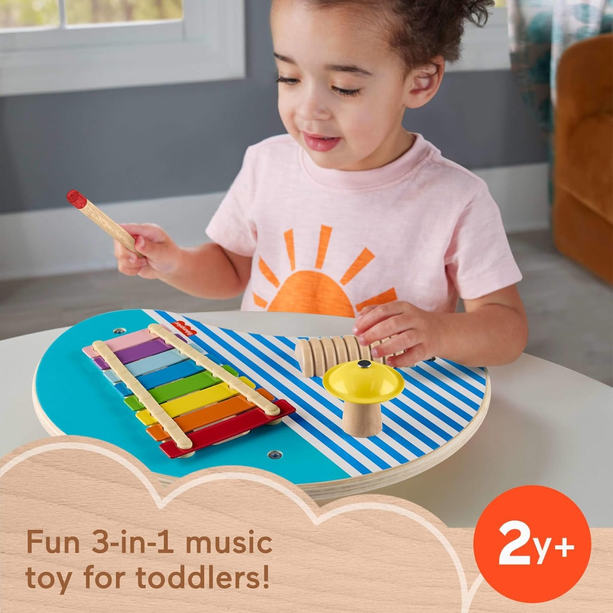 Fisher Price masuta muzicala din lemn cu 3 piese si xilofon 2 ani+