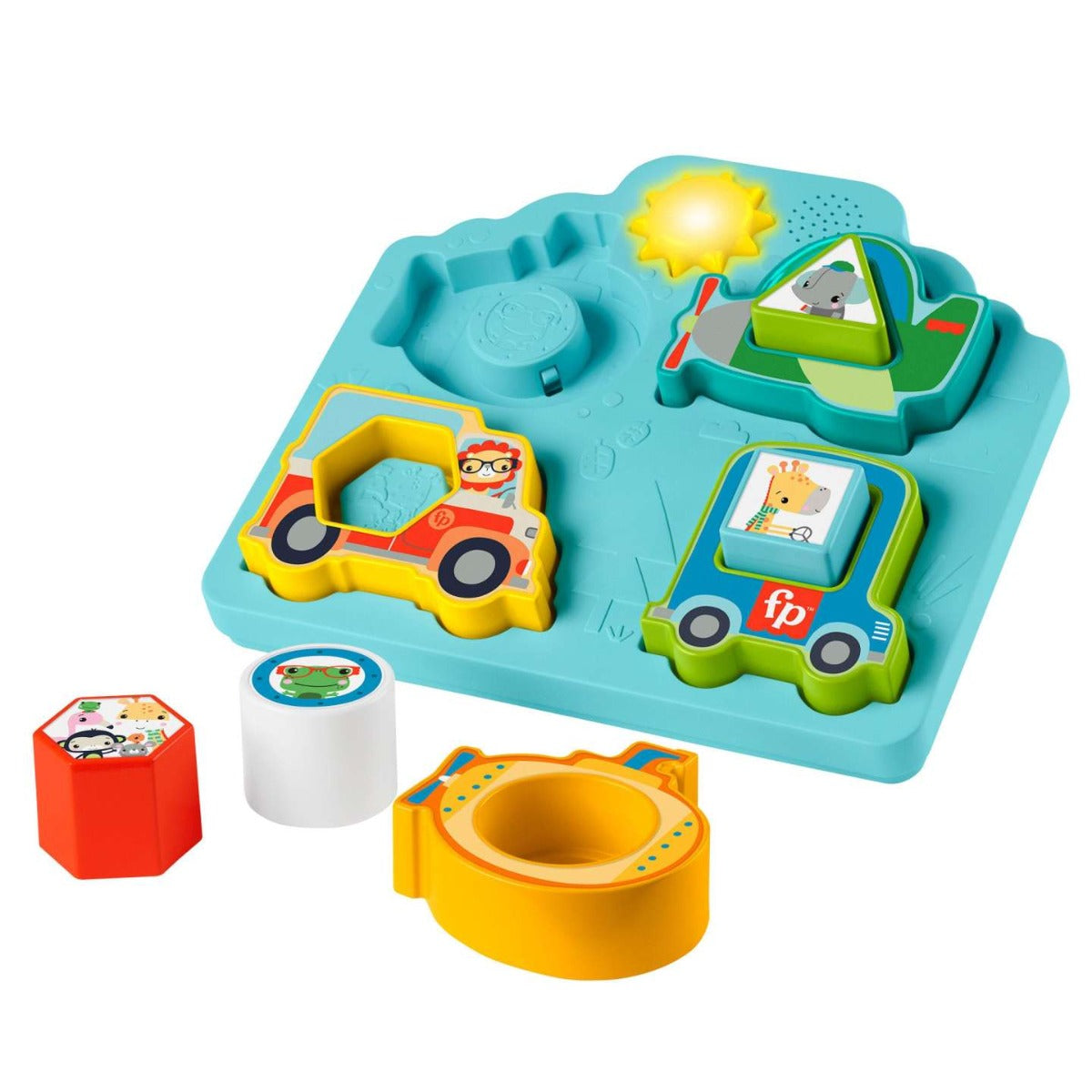 Fisher Price puzzle cu forme, vehicule, lumini si sunete 9m+