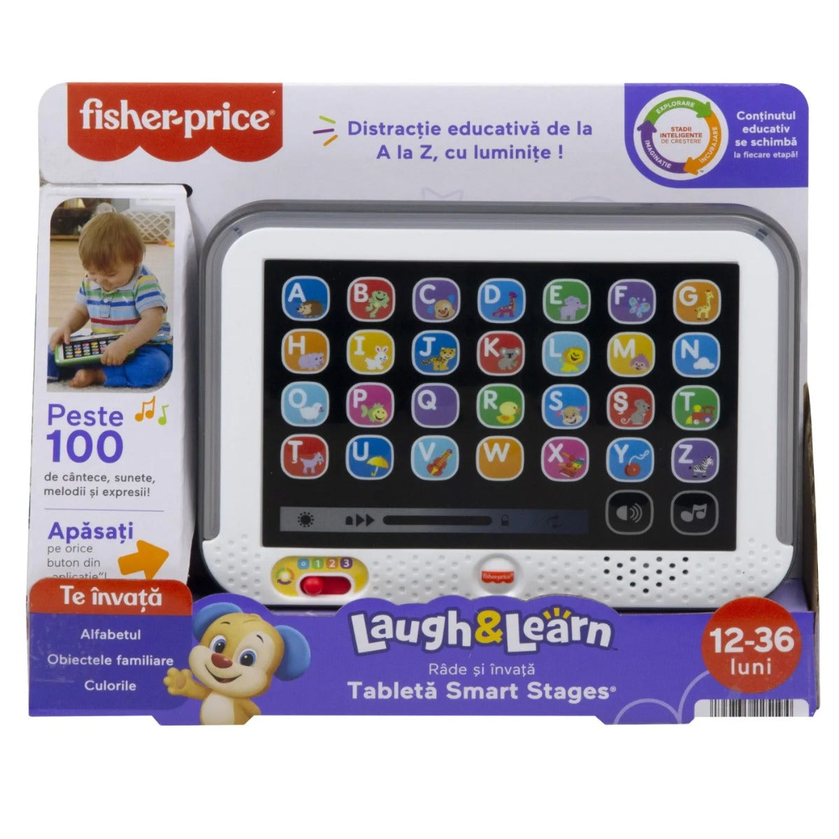 Fisher Price Tableta Smart Stage Laugh&Learn cu 3 nivele de dezvoltare 12-36 luni Limba romana Imagine principală a produsului