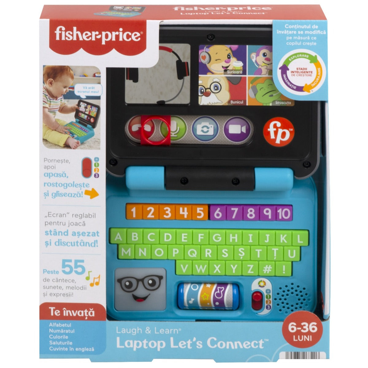 Fisher Price laptop interactiv in iimba romana 6-36 luni