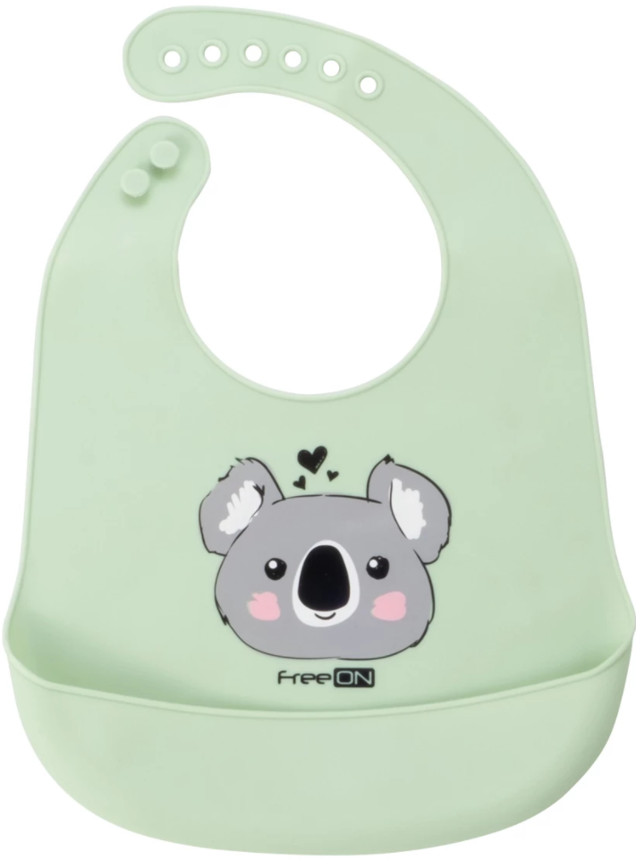 FreeON baveta silicon cu buzunar Animals 6m+, Green cu koala  Imagine principală a produsului