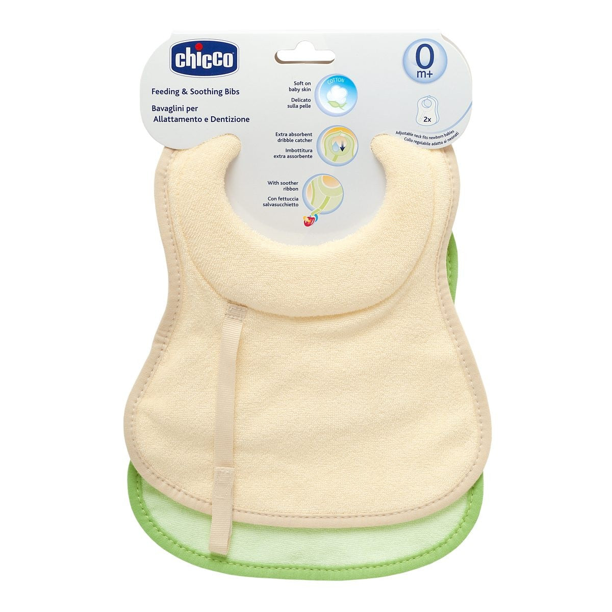 Chicco Bavetica frotir cu snur pentru suzeta 2buc/set 0m+ Imagine principală a produsului
