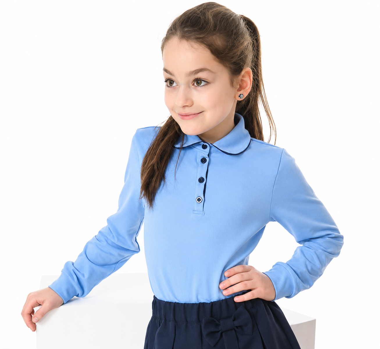 Uniforma camasa fete Gabriela cu maneca lunga 13-16 ani Blue