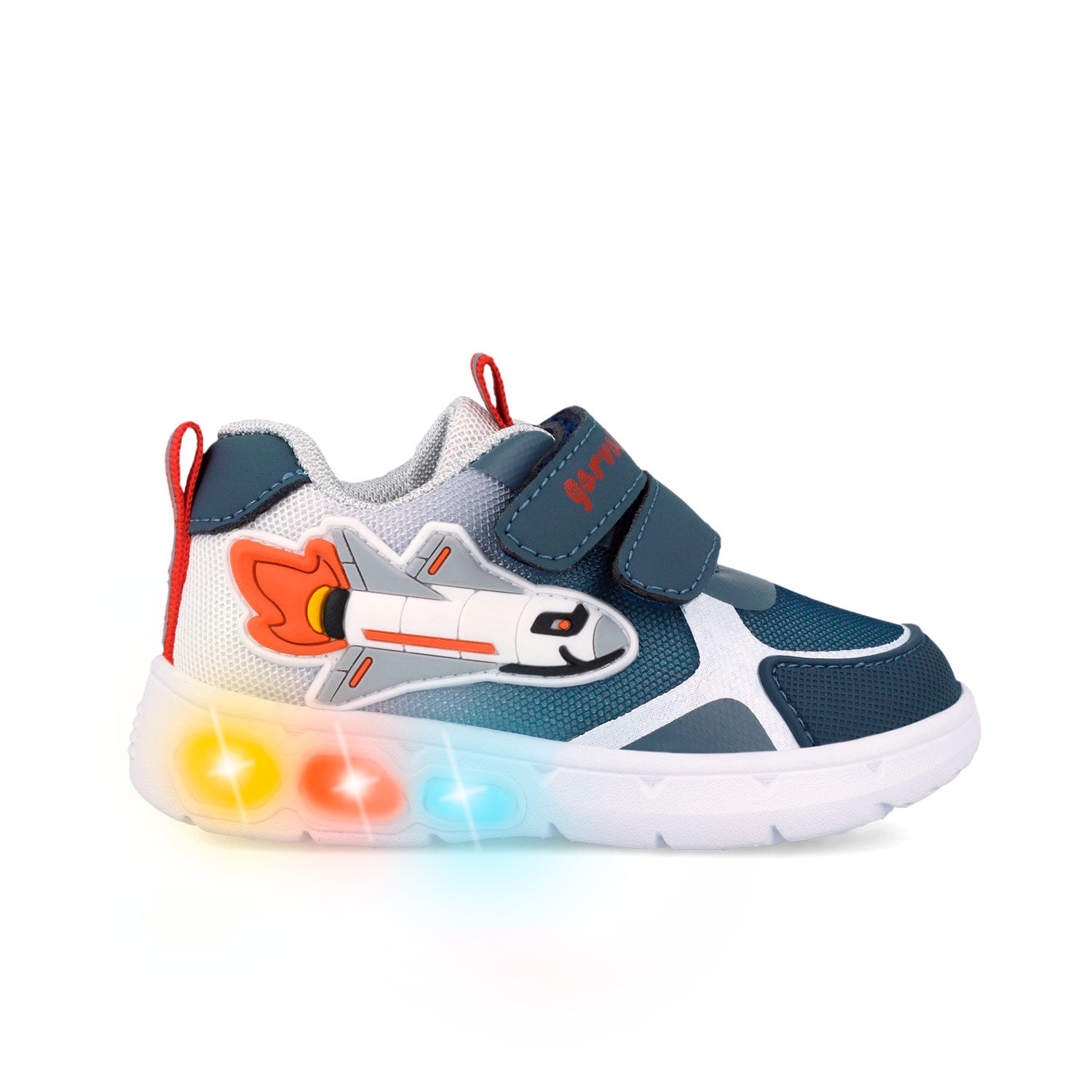 Garvalin By Biomecanics pantofi sport baieti cu LED 22-25 Mat Azul cu racheta
