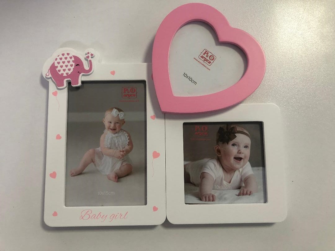 Gedeon rama foto din lemn pentru bebelusi 0m+, Inimioara si elefant roz