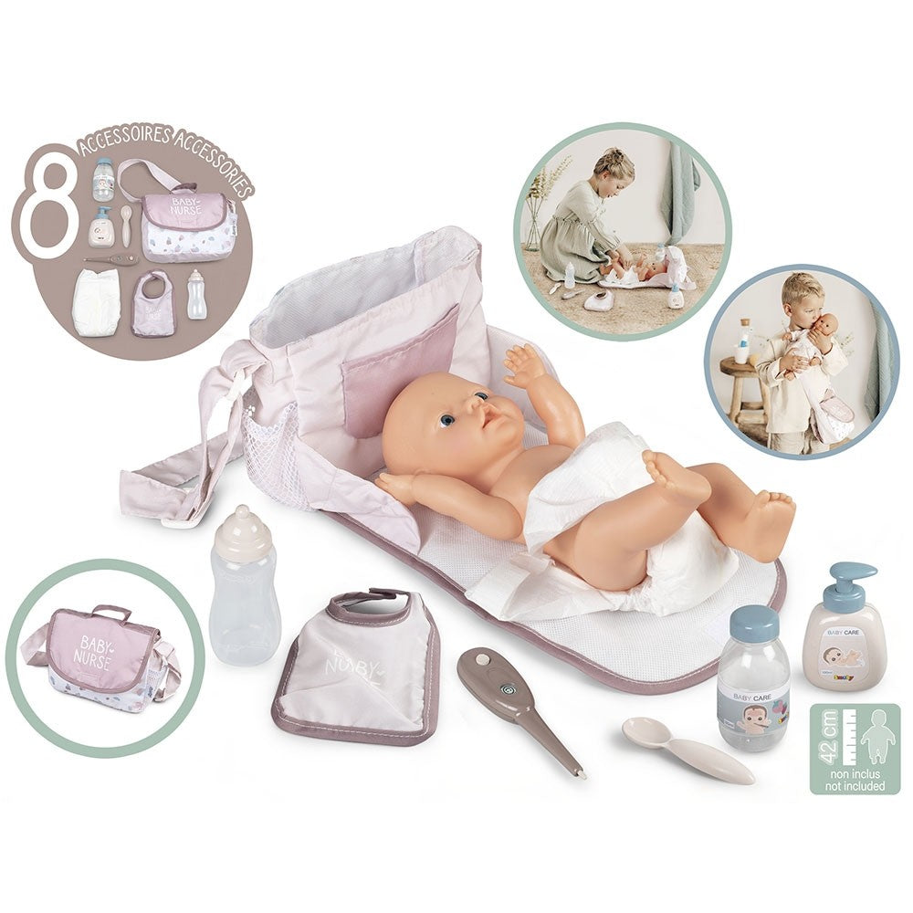Smoby Gentuta de infasat pentru papusa Baby Nurse Changing Bag 3 ani+ Crem
