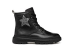 Geox bocanci fete 28-35 Black /Dark Silver cu stea