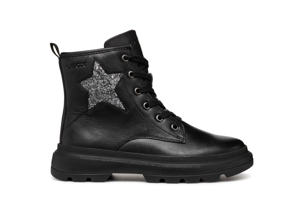 Geox bocanci fete 28-35 Black /Dark Silver cu stea