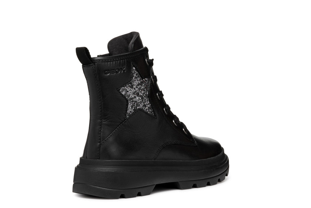 Geox bocanci fete 36-37 Black /Dark Silver cu stea