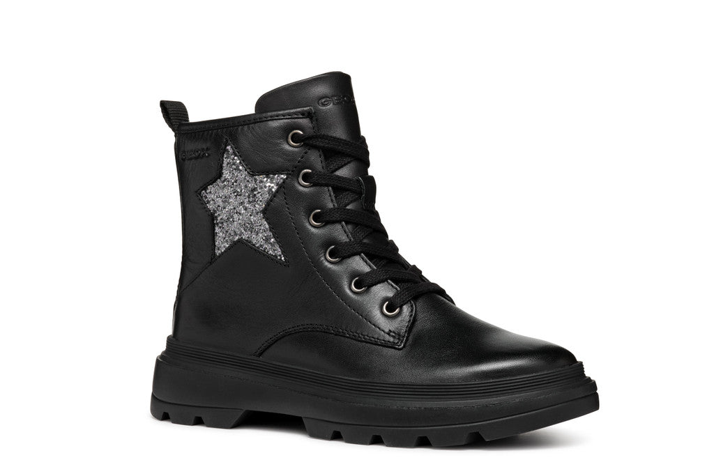 Geox bocanci fete 36-37 Black /Dark Silver cu stea