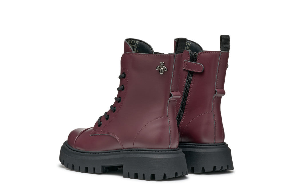 Geox bocanci fete cu siret si fermoar 31-35 Dark Burgundy