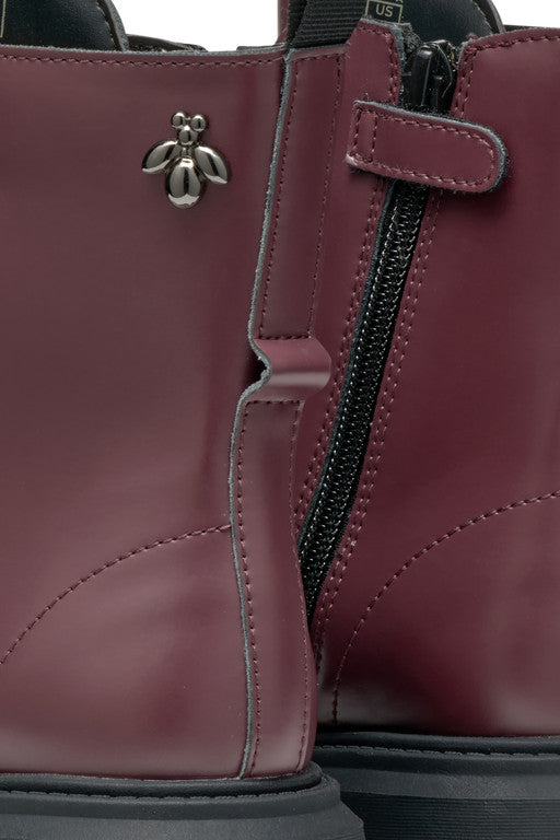 Geox bocanci fete cu siret si fermoar 36-37 Dark Burgundy