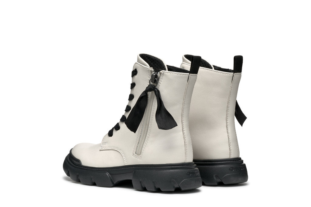 Geox bocanci fete cu siret si fermoar 36-37 Light Ivory/Black