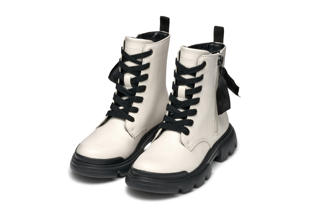 Geox bocanci fete cu siret si fermoar 36-37 Light Ivory/Black