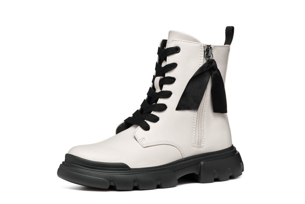 Geox bocanci fete cu siret si fermoar 36-37 Light Ivory/Black