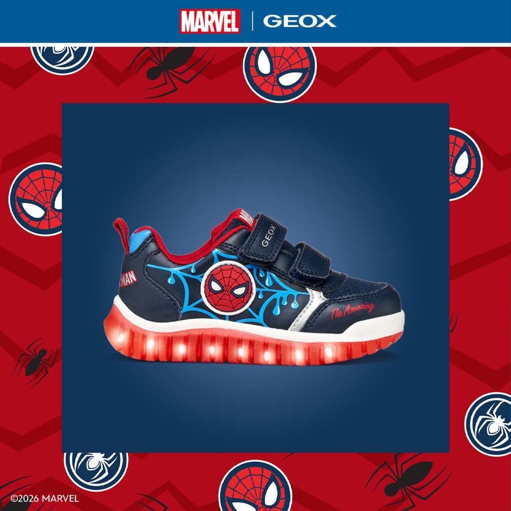 Geox pantofi baieti sport cu LED Lightyloo 22-27 Navy/Azure cu Spider-Man