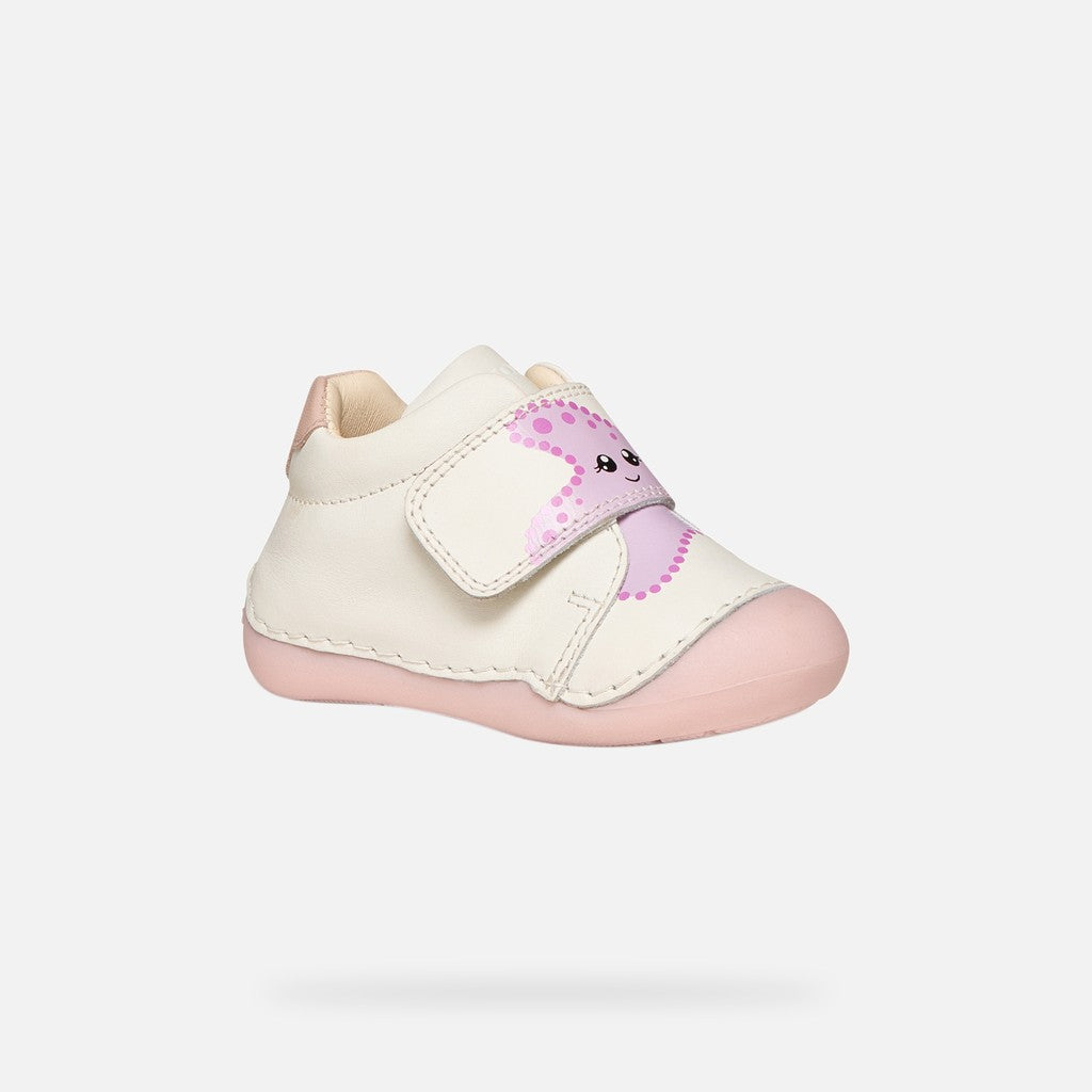 Geox pantofi fete First Steps Primii Pasi Tutim 18-21 White/Rose cu stea de mare