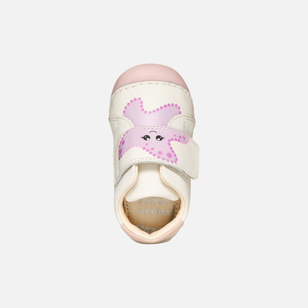 Geox pantofi fete First Steps Primii Pasi Tutim 18-21 White/Rose cu stea de mare
