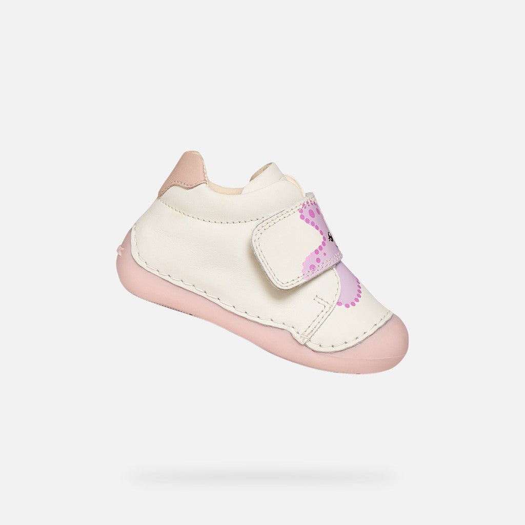 Geox pantofi fete First Steps Primii Pasi Tutim 18-21 White/Rose cu stea de mare