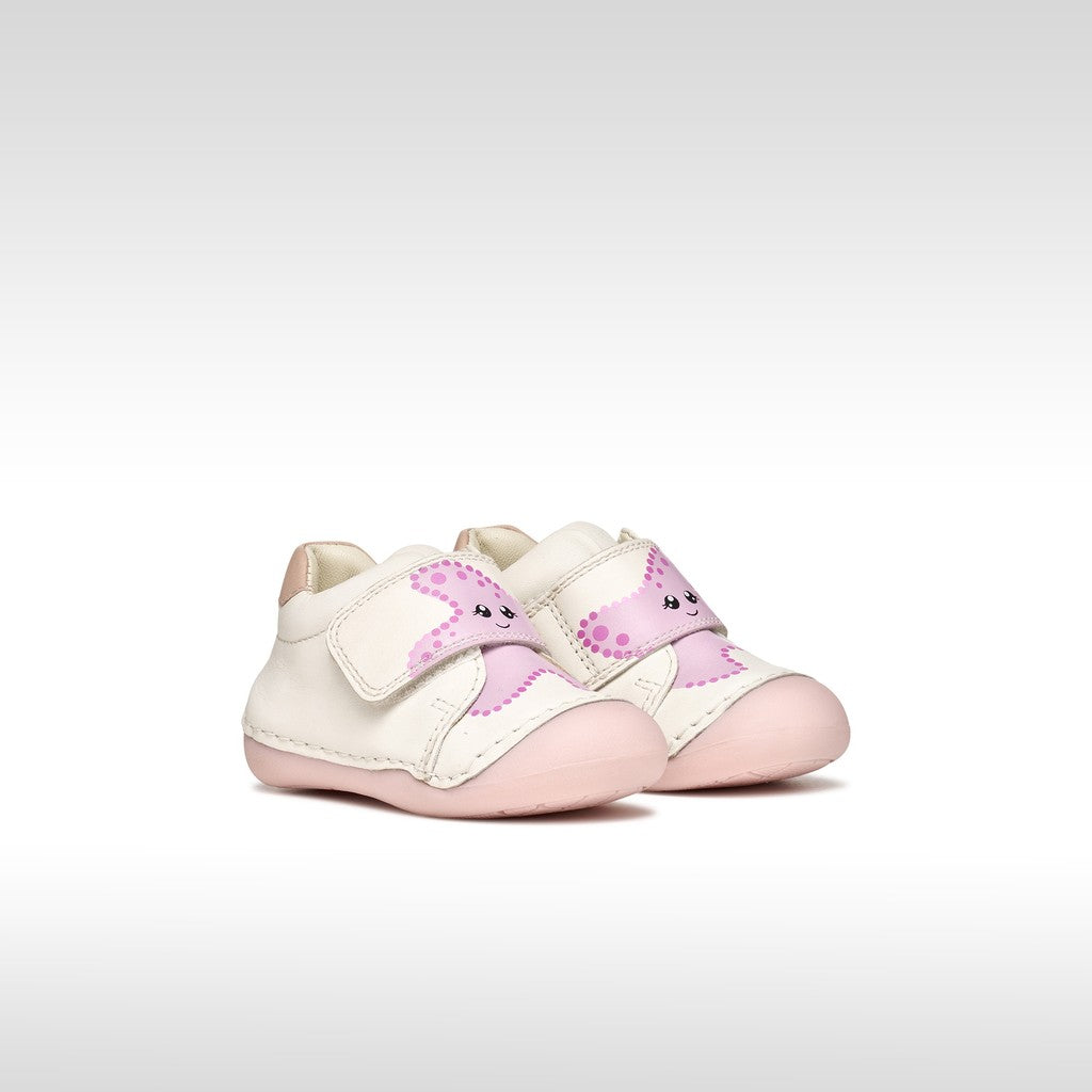 Geox pantofi fete First Steps Primii Pasi Tutim 18-21 White/Rose cu stea de mare