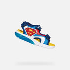 Geox sandale baieti cu LED Ciberdron 26-34 Superman Light blue/Red