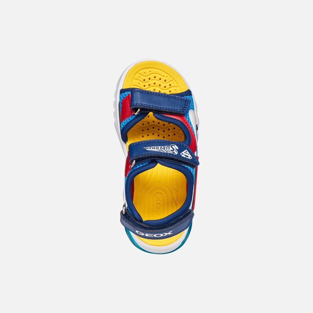 Geox sandale baieti cu LED Ciberdron 26-34 Superman Light blue/Red
