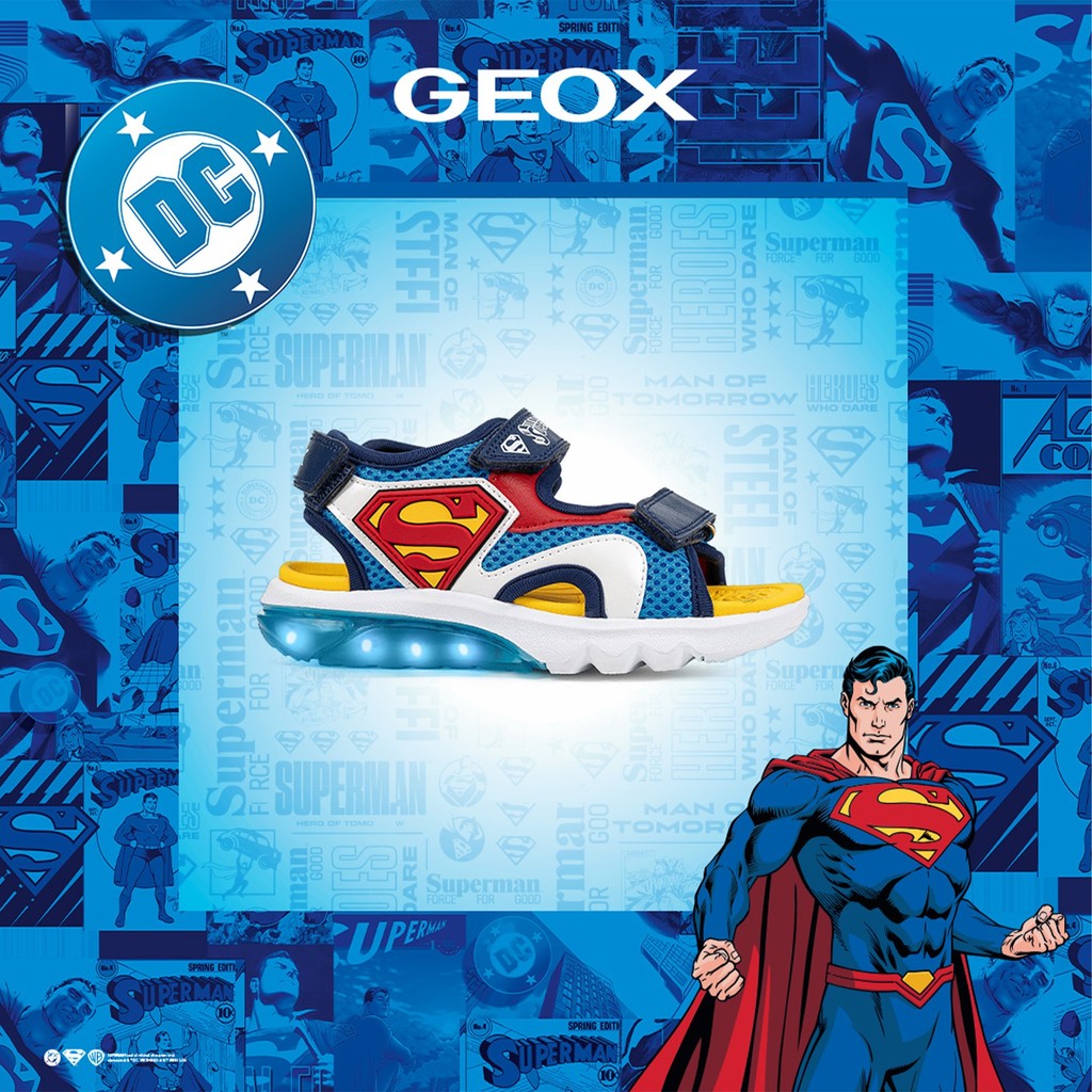 Geox sandale baieti cu LED Ciberdron 26-34 Superman Light blue/Red