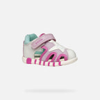 Geox sandale fete cu panza 18-26 Lupidoo White/Fuchsia cu stea