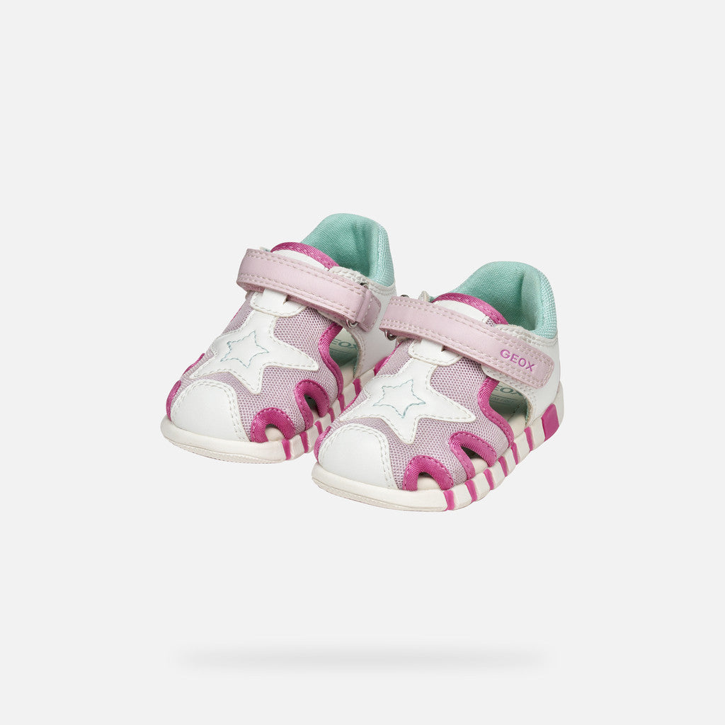 Geox sandale fete cu panza 18-26 Lupidoo White/Fuchsia cu stea