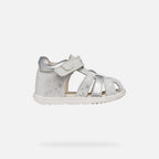 Geox sandale fete Macchia Baby 18-26 White/Silver cu flori